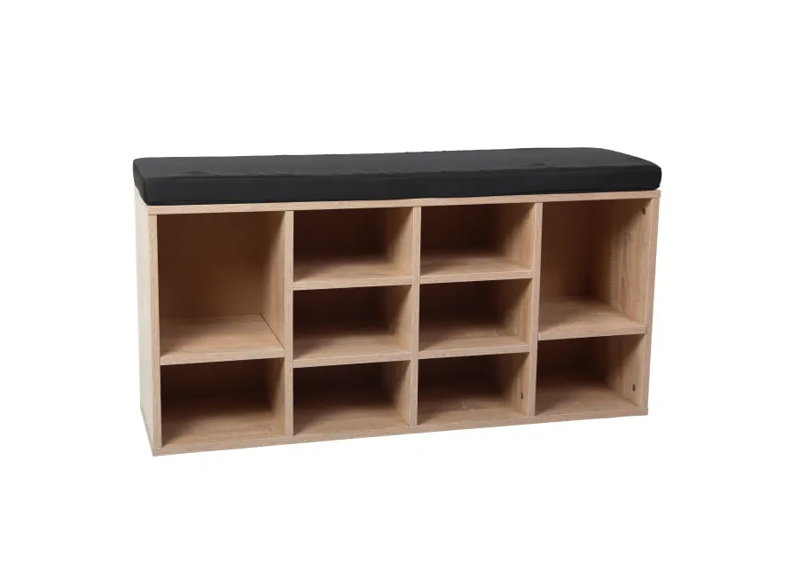 Natural Wooden Shoe Cubicle Storage Entryway Bench with Soft Cushion for Seating