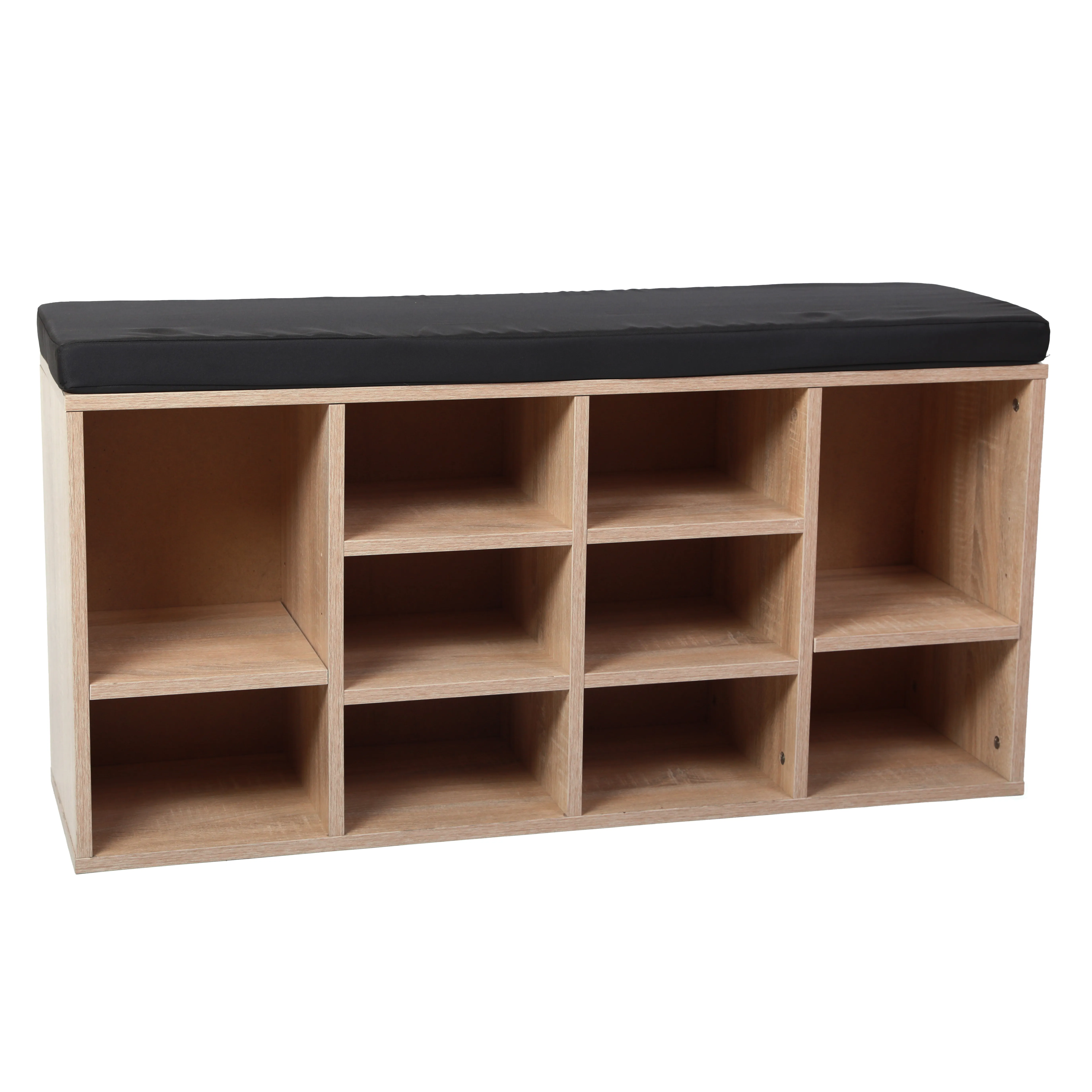 Natural Wooden Shoe Cubicle Storage Entryway Bench with Soft Cushion for Seating