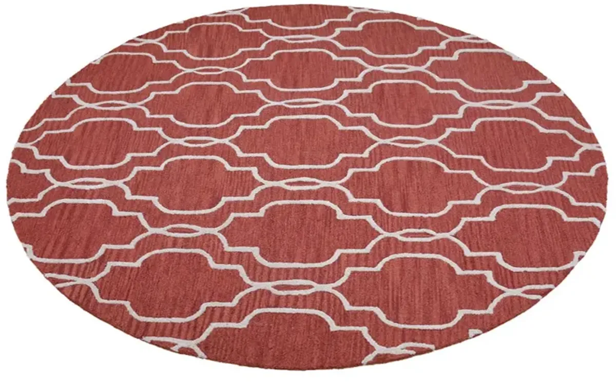 RUGSOTIC CARPETS HAND TUFTED WOOL ECO-FRIENDLY AREA RUGS  - 8'x8', Round Shape, Red & Beige, Geometric Modern Design, High Pile Thick Handmade Area Rugs for Living Room, Bed Room (K09014)