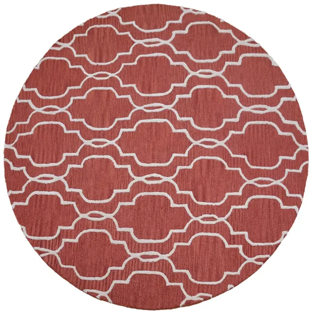 RUGSOTIC CARPETS HAND TUFTED WOOL ECO-FRIENDLY AREA RUGS  - 8'x8', Round Shape, Red & Beige, Geometric Modern Design, High Pile Thick Handmade Area Rugs for Living Room, Bed Room (K09014)