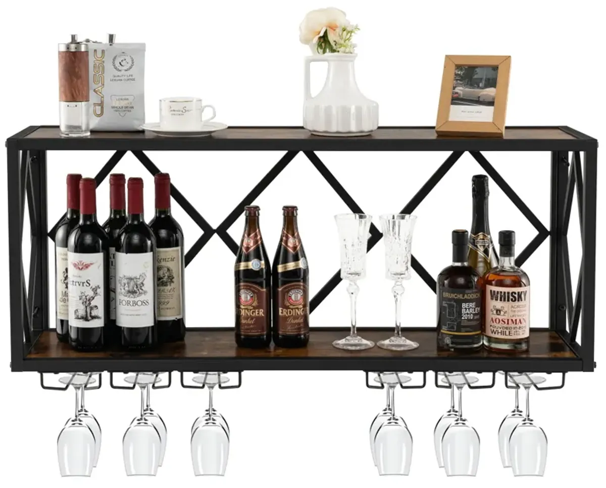 Wall Mounted Wine Rack for 39 Bottles and 12 Glasses