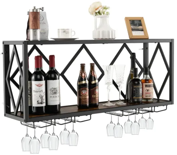 Wall Mounted Wine Rack for 39 Bottles and 12 Glasses