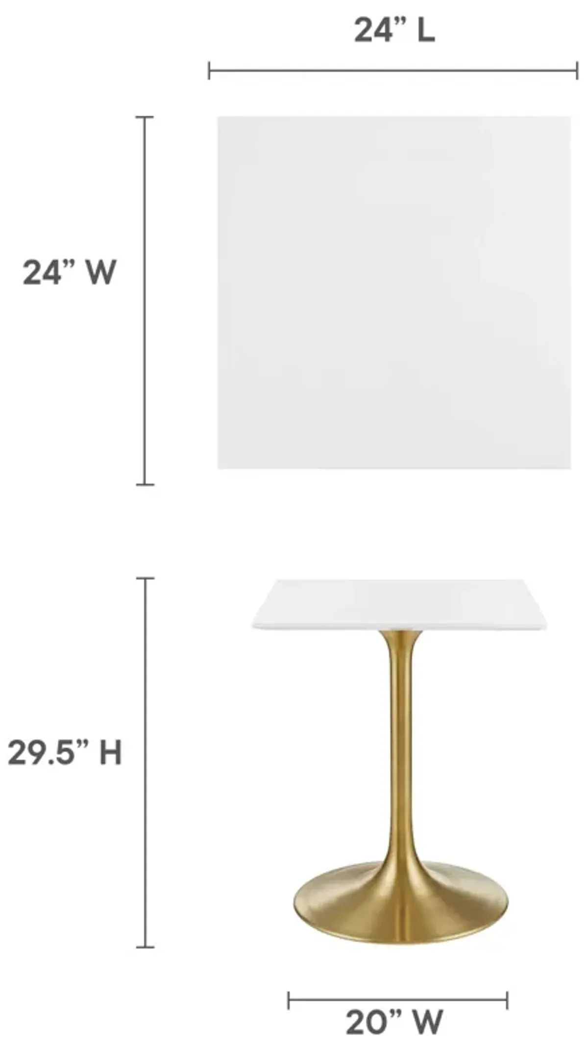 Modway - Lippa 24" Square Dining Table Gold White