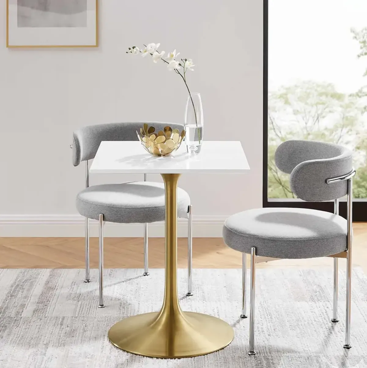 Modway - Lippa 24" Square Dining Table Gold White