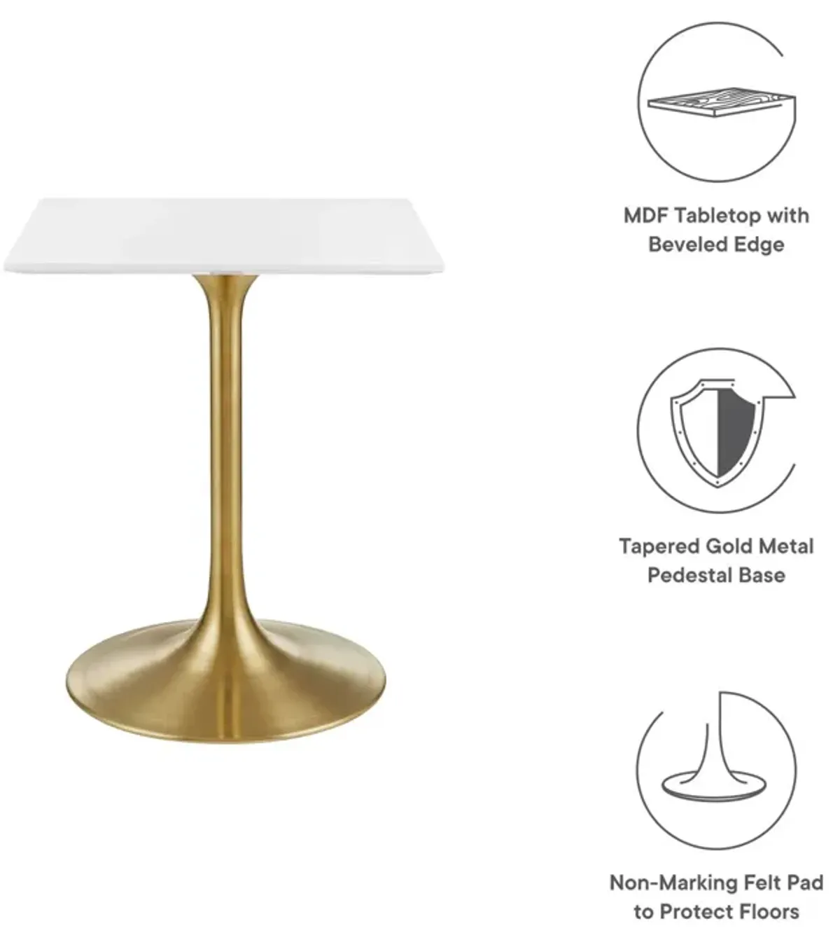 Modway - Lippa 24" Square Dining Table Gold White