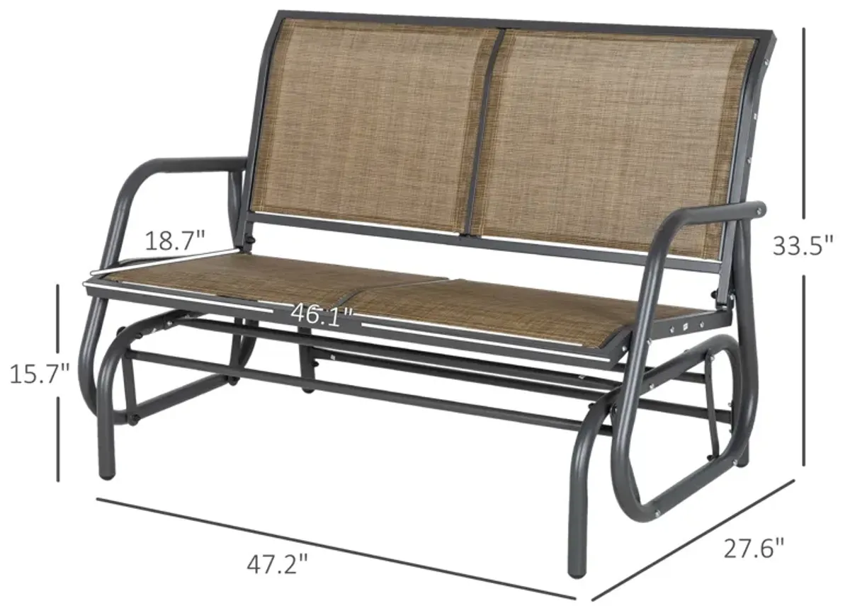 Outsunny 2-Person Outdoor Glider Bench, Patio Double Swing Rocking Chair Loveseat w/ Powder Coated Steel Frame for Backyard Garden Porch, Light Mixed Brown