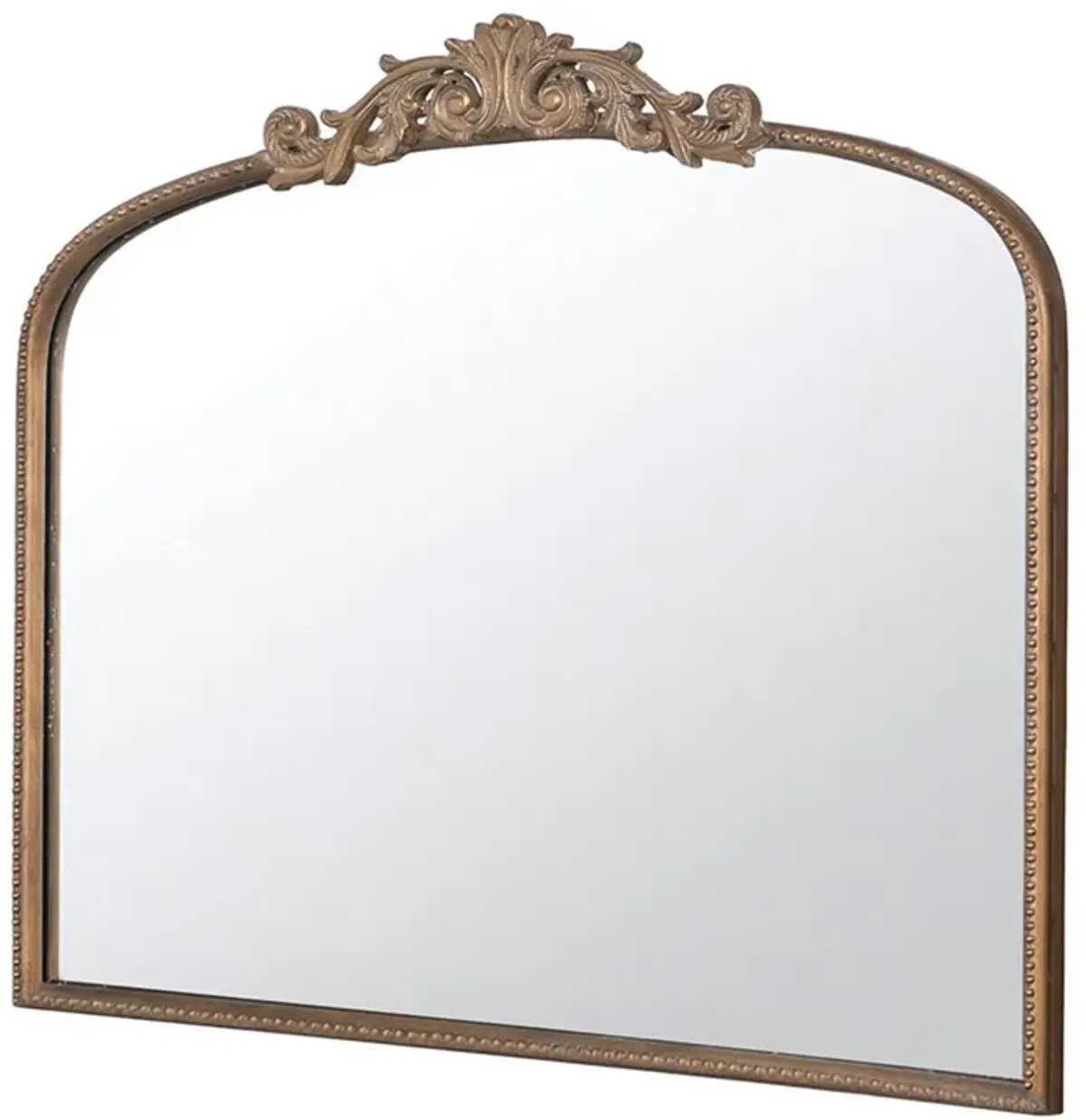 Kea 41 Inch Wall Mirror, Gold Curved Arched Metal Frame, Baroque Design-Benzara
