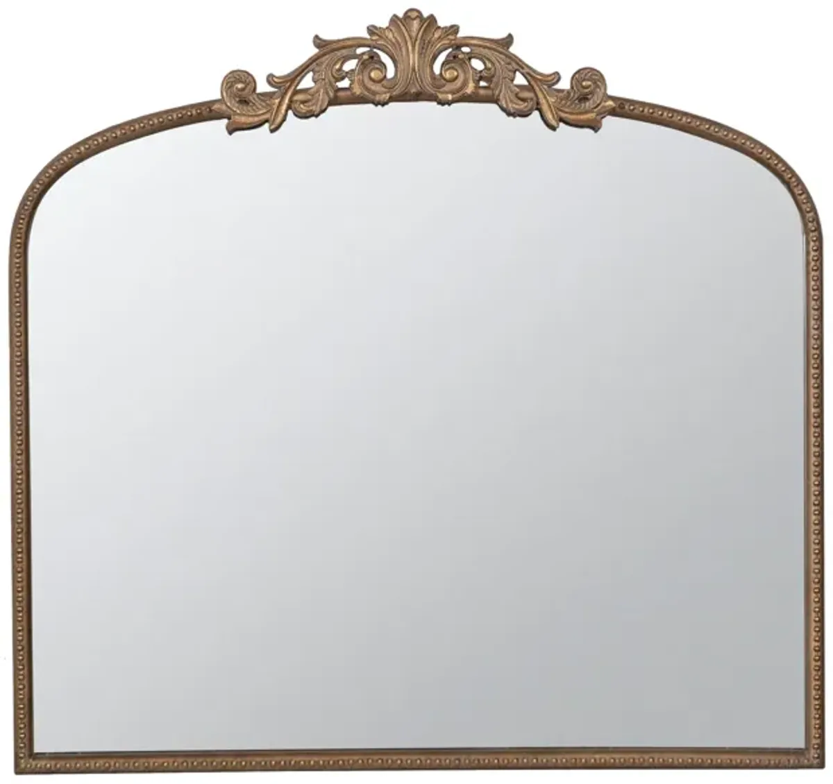 Kea 41 Inch Wall Mirror, Gold Curved Arched Metal Frame, Baroque Design-Benzara