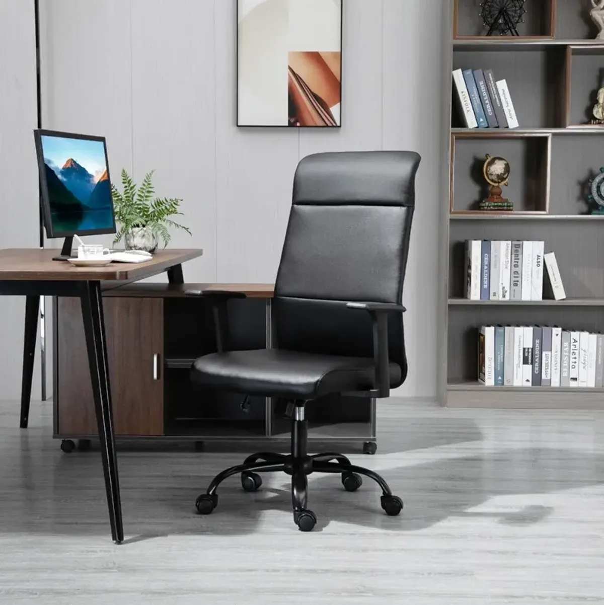 Black Executive Comfort: High-Back Faux Leather Office Chair