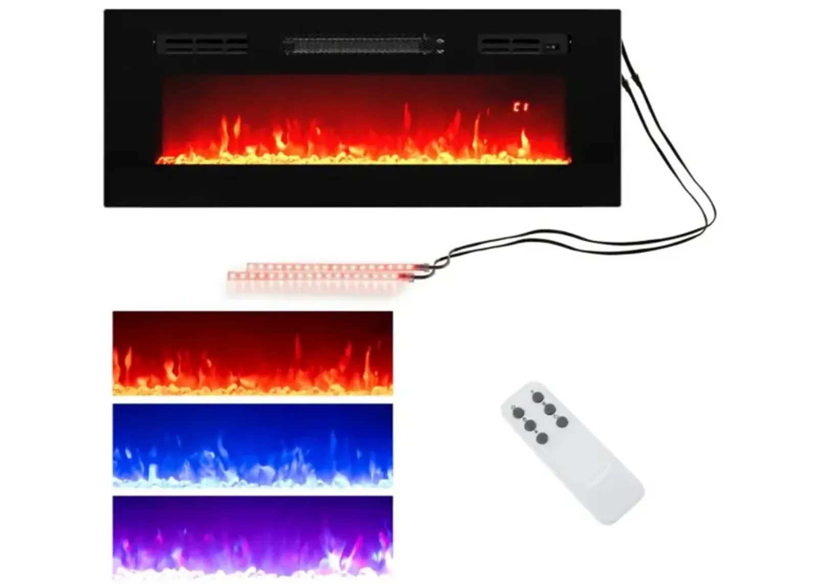 Hivvago 36 Inches Electric Fireplace Heater Recessed with LED Strip Lights and Remote Control