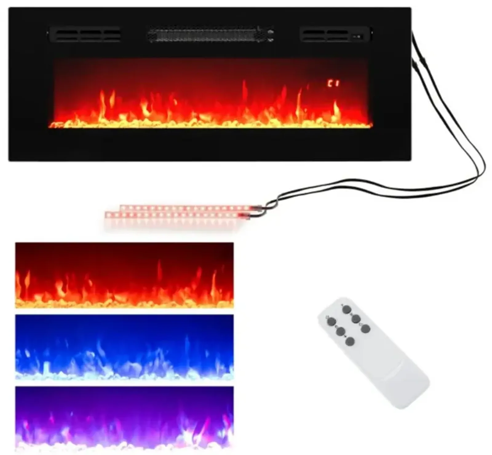 Hivvago 36 Inches Electric Fireplace Heater Recessed with LED Strip Lights and Remote Control