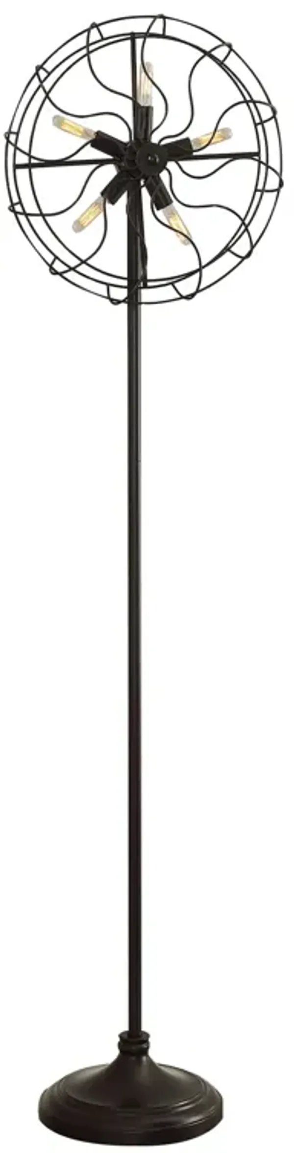 Quinn 63 Inch Accent Floor Lamp, Vintage Fan Design, Antique Bronze Finish - Benzara