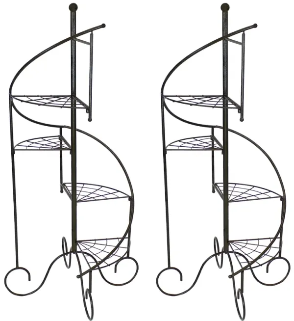 Sunnydaze Black Iron 4-Tier Spiral Staircase Plant Stand - 56 in - Set of 2
