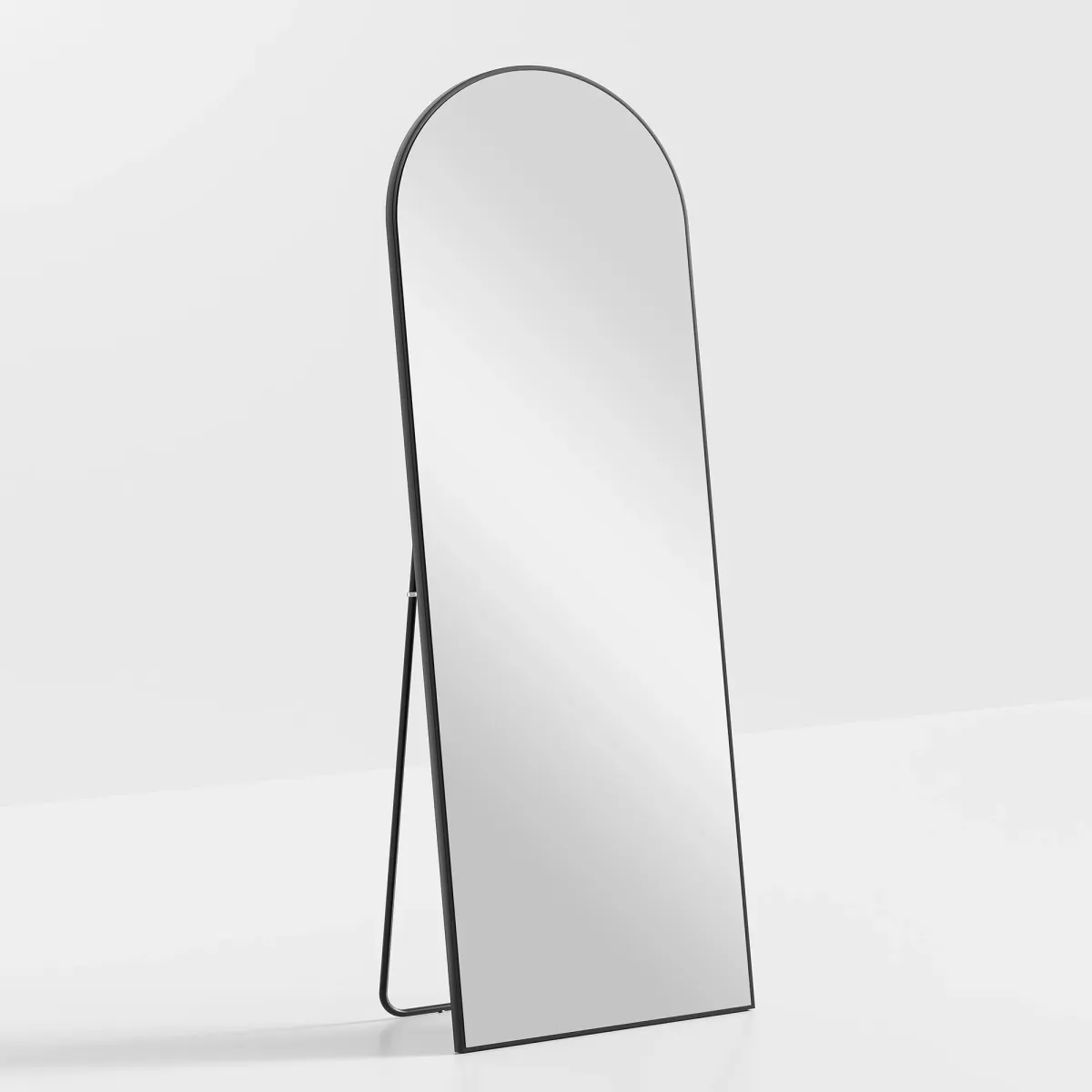 71*24in Arched Black Rectangle Wood Framed Full-length Mirror with Stand