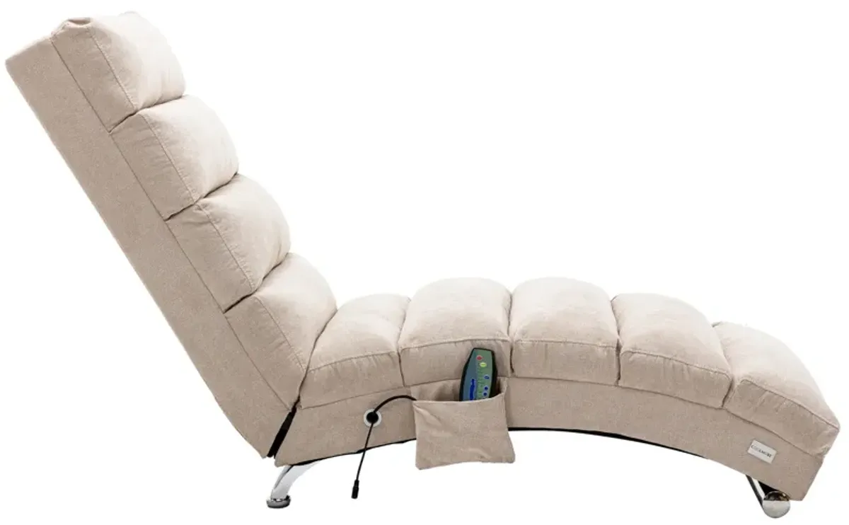 Linen Chaise Lounge Indoor Chair -  Modern Long Lounger for Office or Living Room