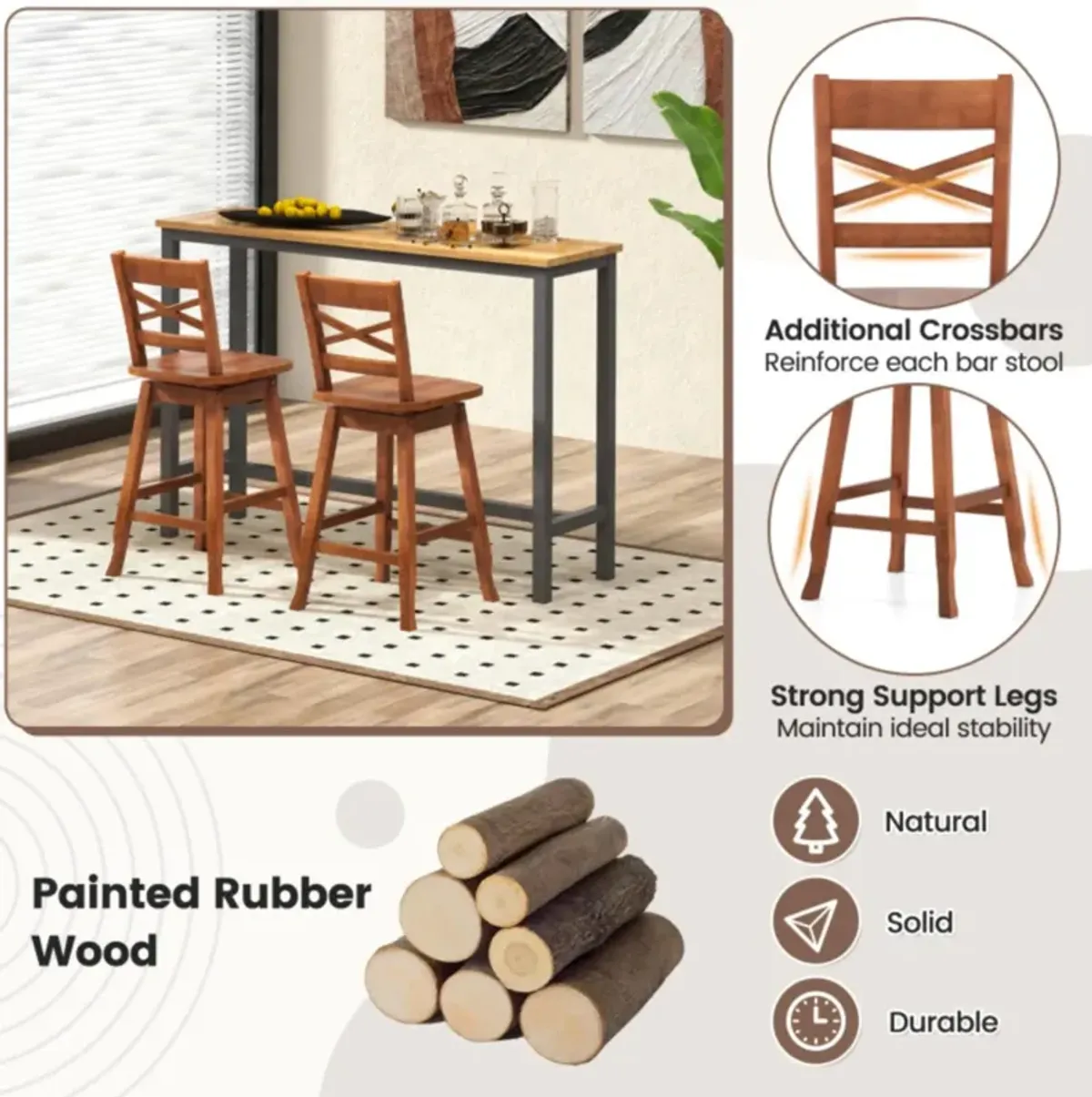 Hivvago Swivel 24-Inch Counter Height Stool Set of 2 with Inclined Backrest