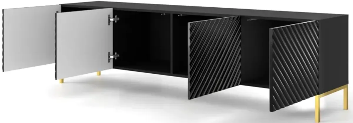 TV Cabinet SURF 78.58 in - Black High Gloss - Gold Legs