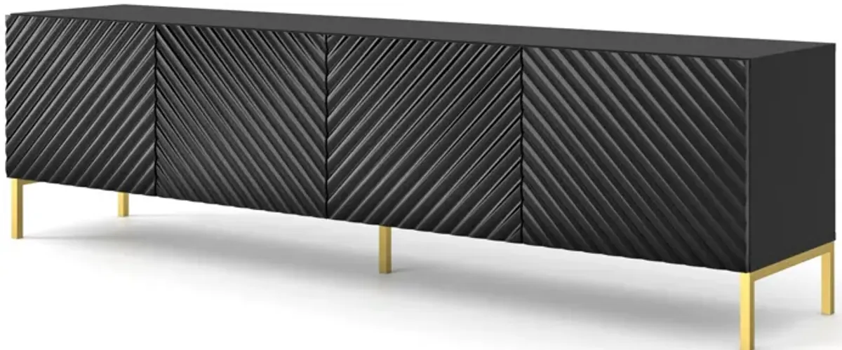 TV Cabinet SURF 78.58 in - Black High Gloss - Gold Legs