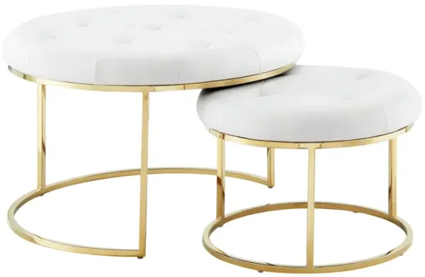 Nicole Miller Jairo Leather PU/Velvet Nesting Ottoman (Set of 2)