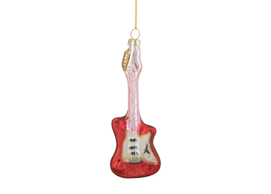 6" Red and Silver Glass Bass Guitar Christmas Ornament