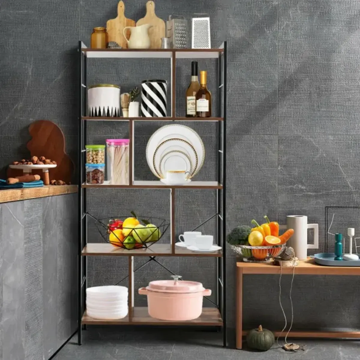 Hivvago 4-Tier Industrial Freestanding Bookshelf with Metal Frame