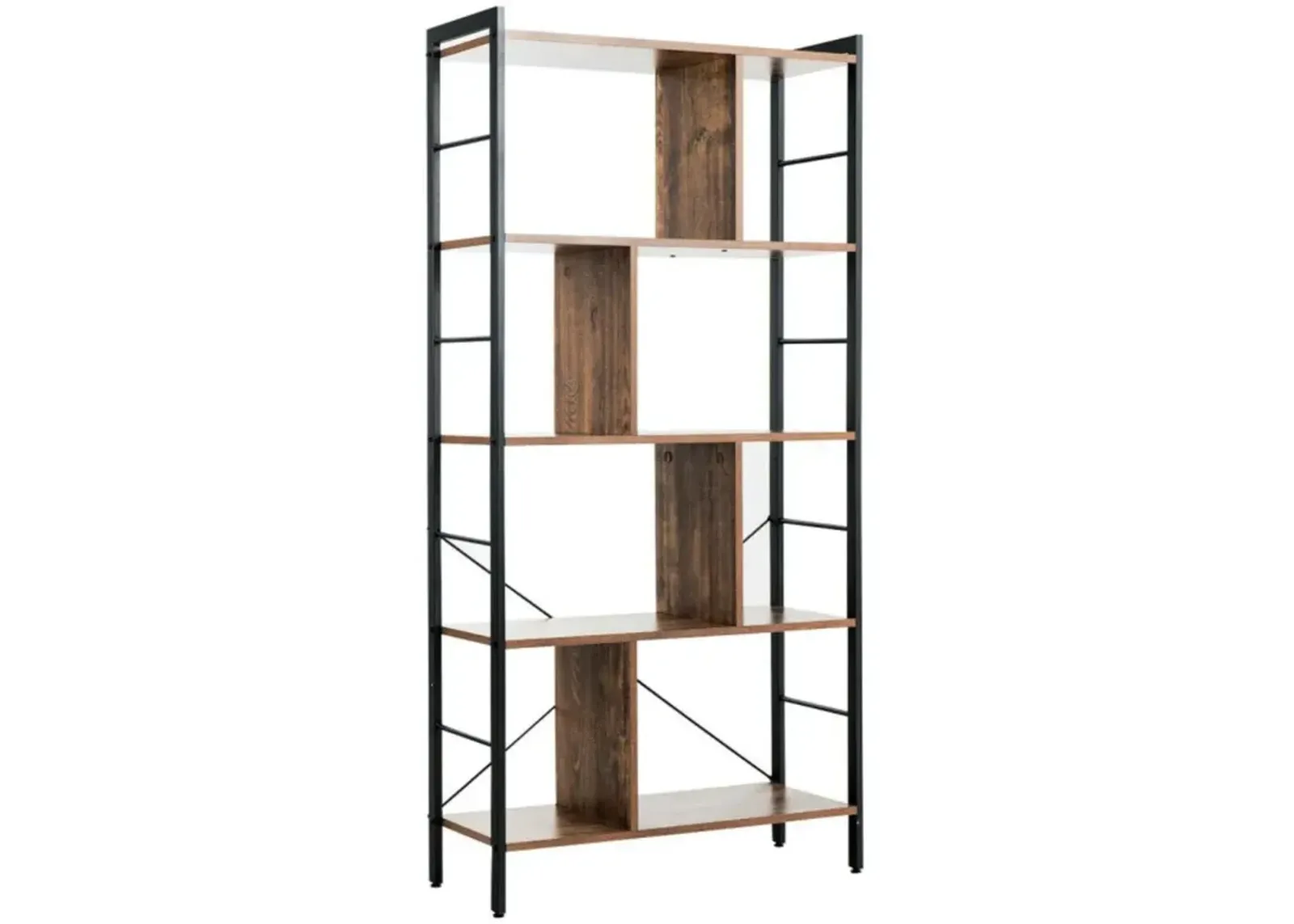 Hivvago 4-Tier Industrial Freestanding Bookshelf with Metal Frame