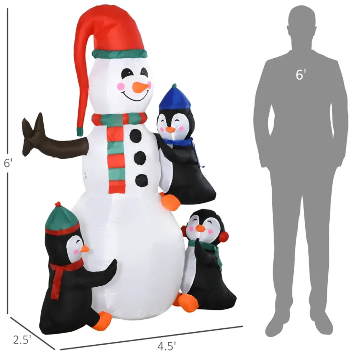 6' Light Up Inflatable Snowman  Penguin Christmas Lawn Decoration