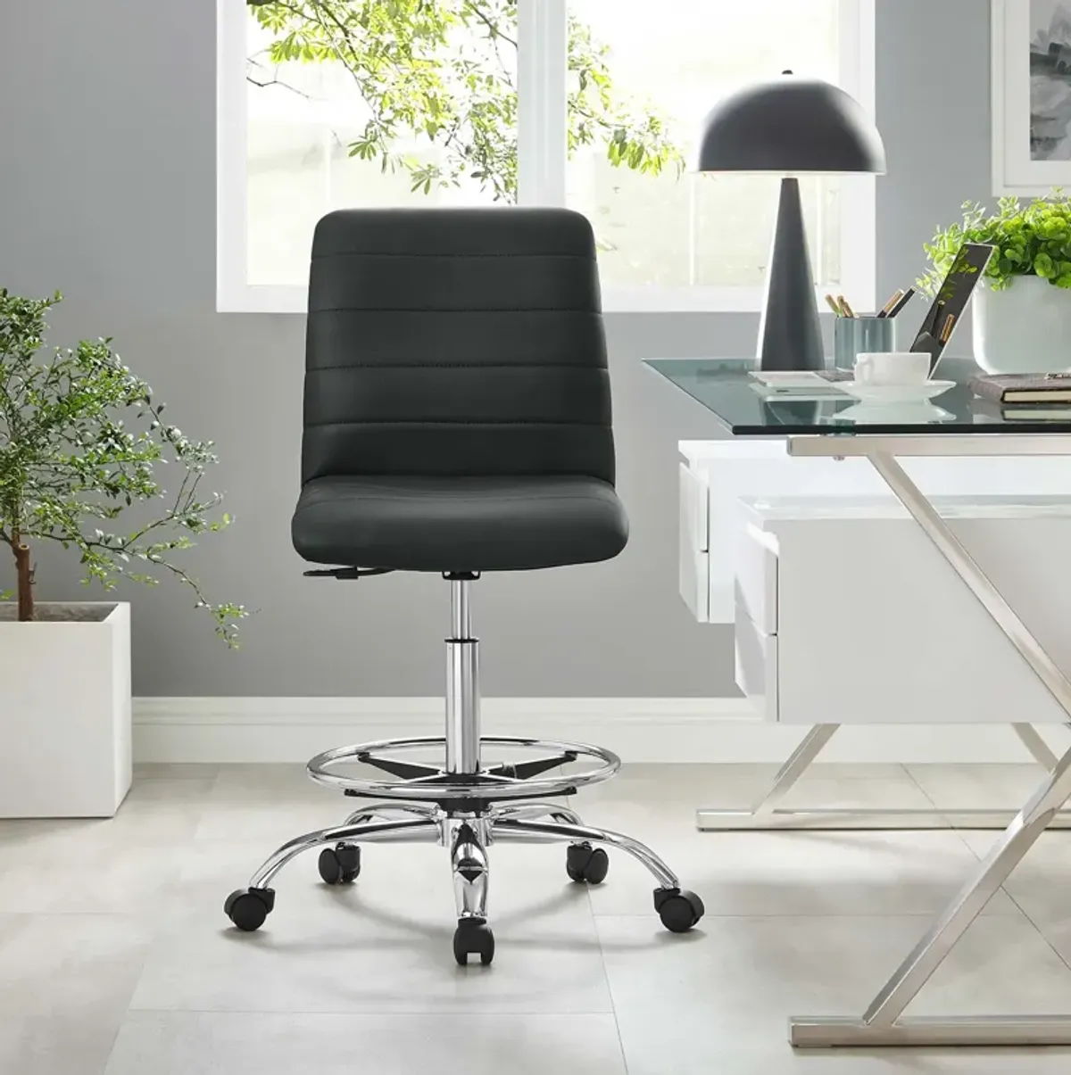 Modway Furniture - Ripple Armless Vegan Leather Drafting Chair