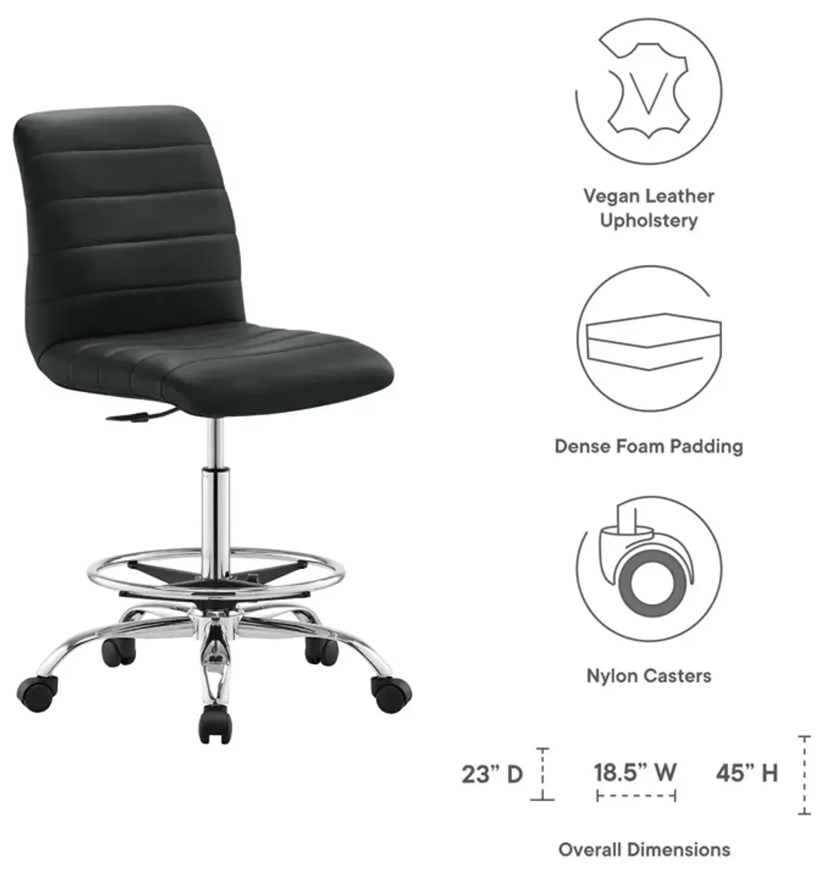 Modway Furniture - Ripple Armless Vegan Leather Drafting Chair