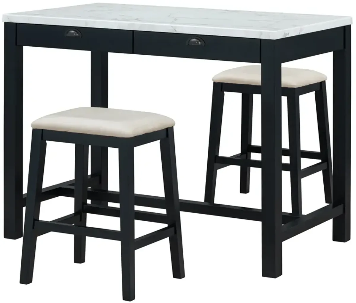 Merax 5-Piece Modern Faux Marble  Bar Table Dining Set