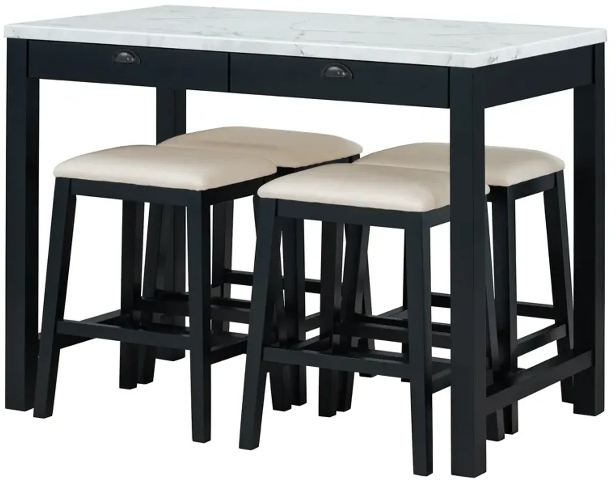 Merax 5-Piece Modern Faux Marble  Bar Table Dining Set