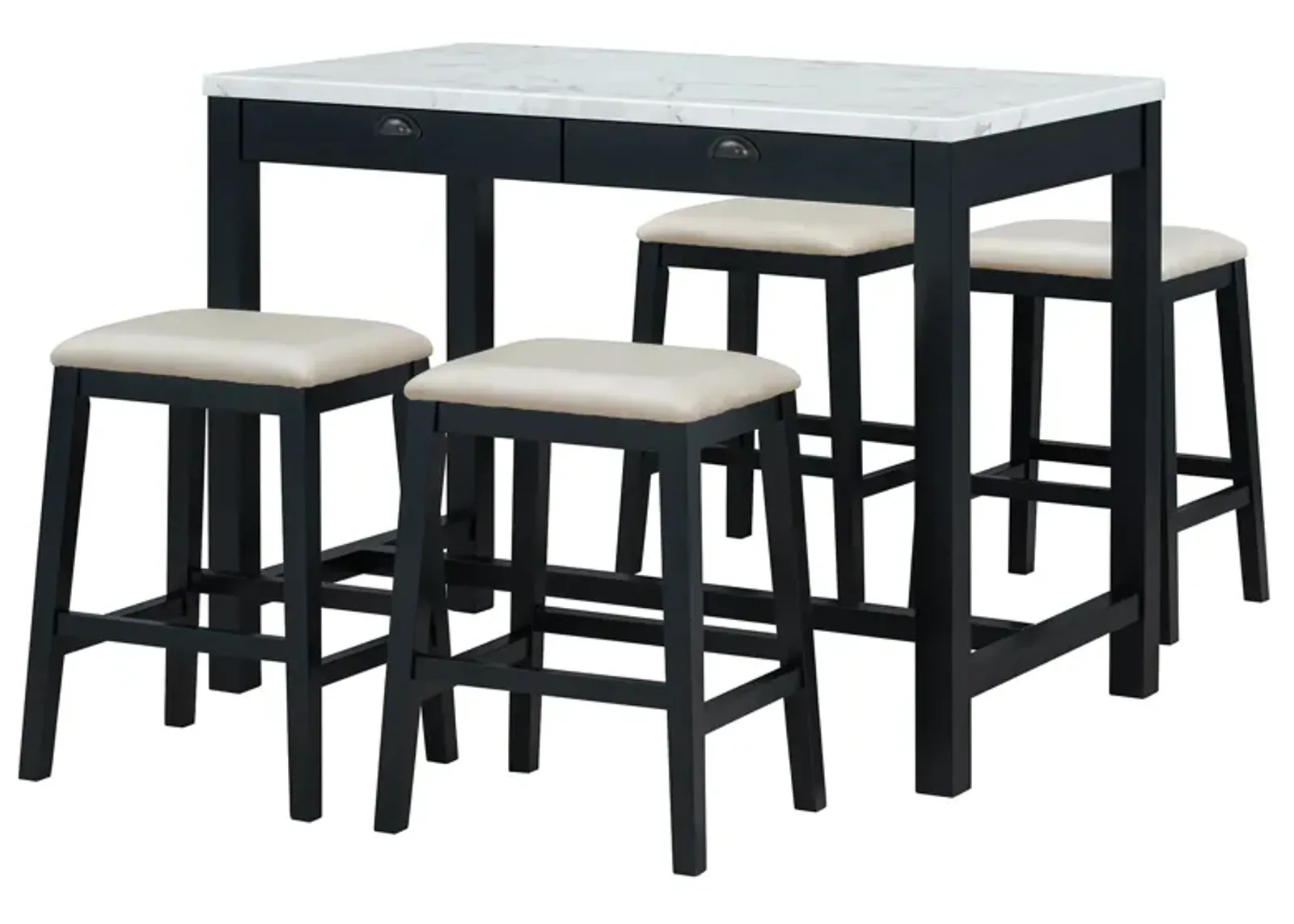 Merax 5-Piece Modern Faux Marble  Bar Table Dining Set