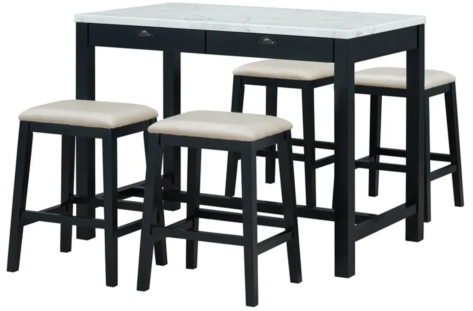 Merax 5-Piece Modern Faux Marble  Bar Table Dining Set