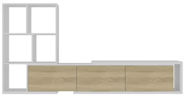 FUFU&GAGA Modern Adjustable TV Stand with Ample Storage and Sliding Cabinet Doors for Living Room, Fits Up to 100-Inch TVs, (100.8" W x 39.4" H x 15.7" D),White and Oak