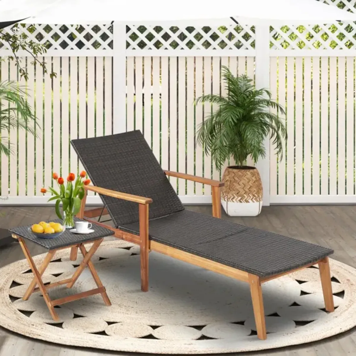 Hivvago Patio Rattan Lounge Chair with 4-Position Adjustable Backrest