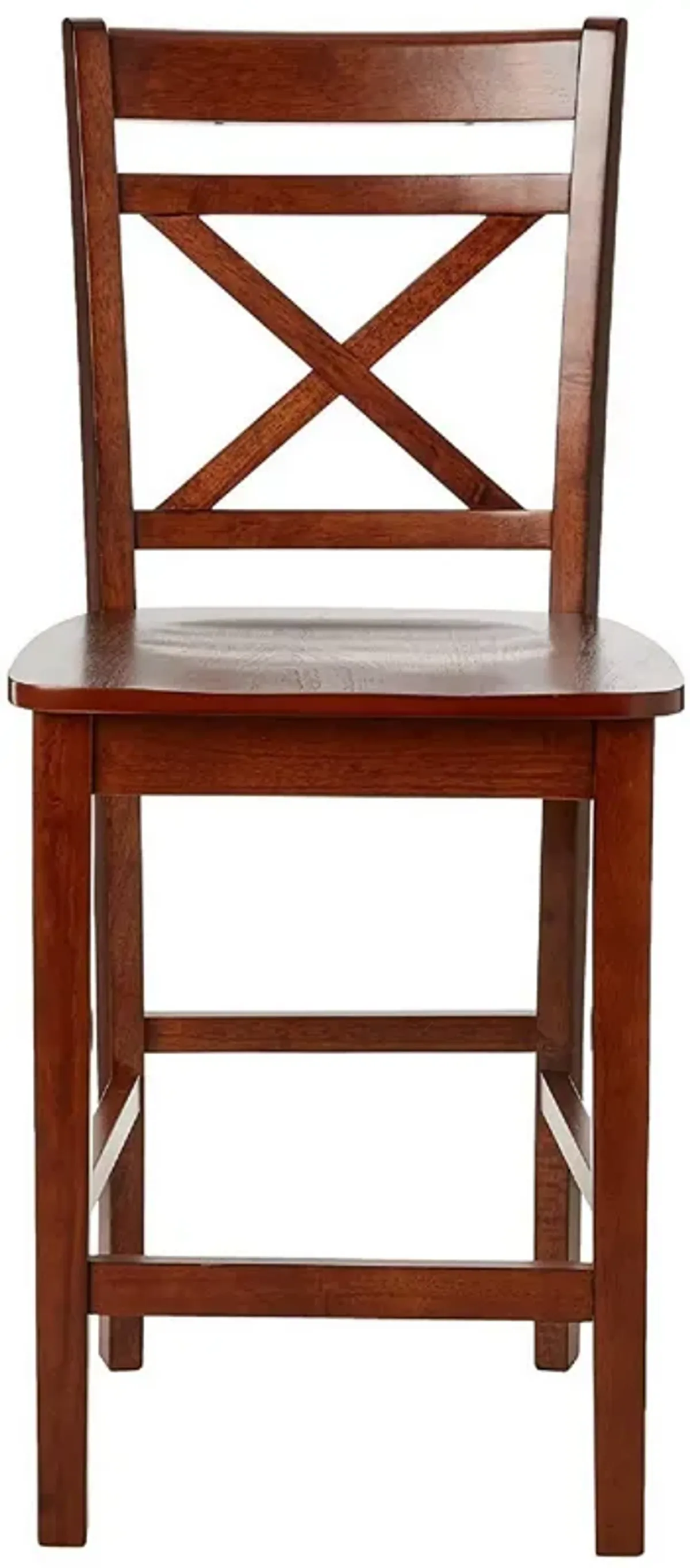 Wooden Counter Height Chair with Cross Back, Set of 2, Cherry Brown-Benzara