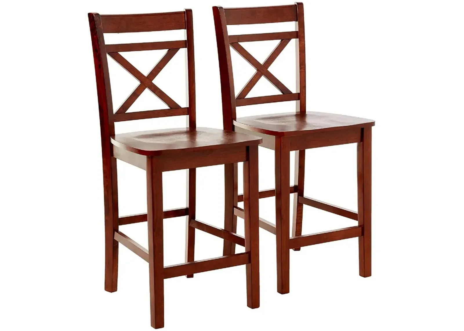 Wooden Counter Height Chair with Cross Back, Set of 2, Cherry Brown-Benzara