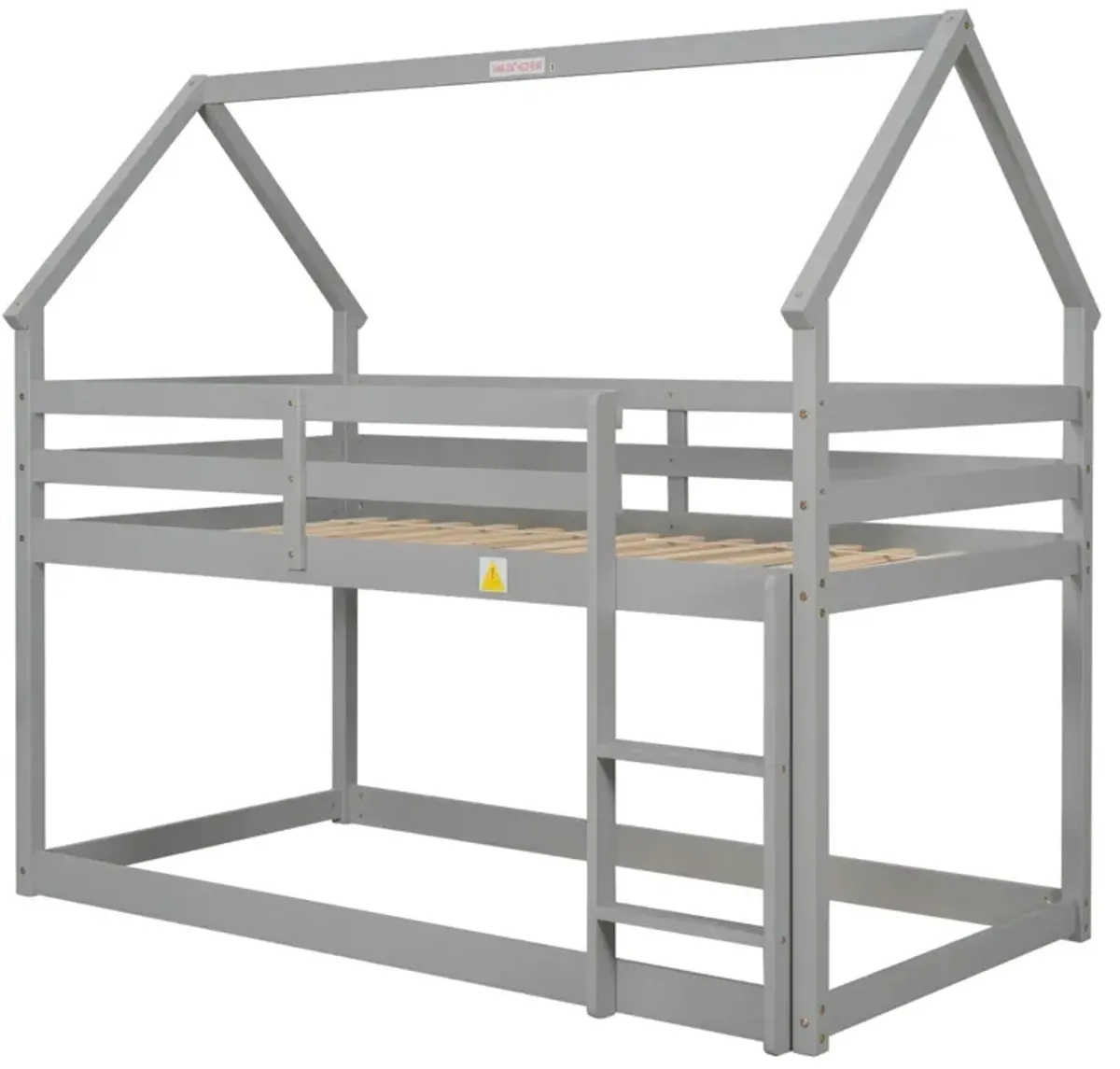 Twin Over Twin Loft Bed With Roof Design, Safety Guardrail, Ladder