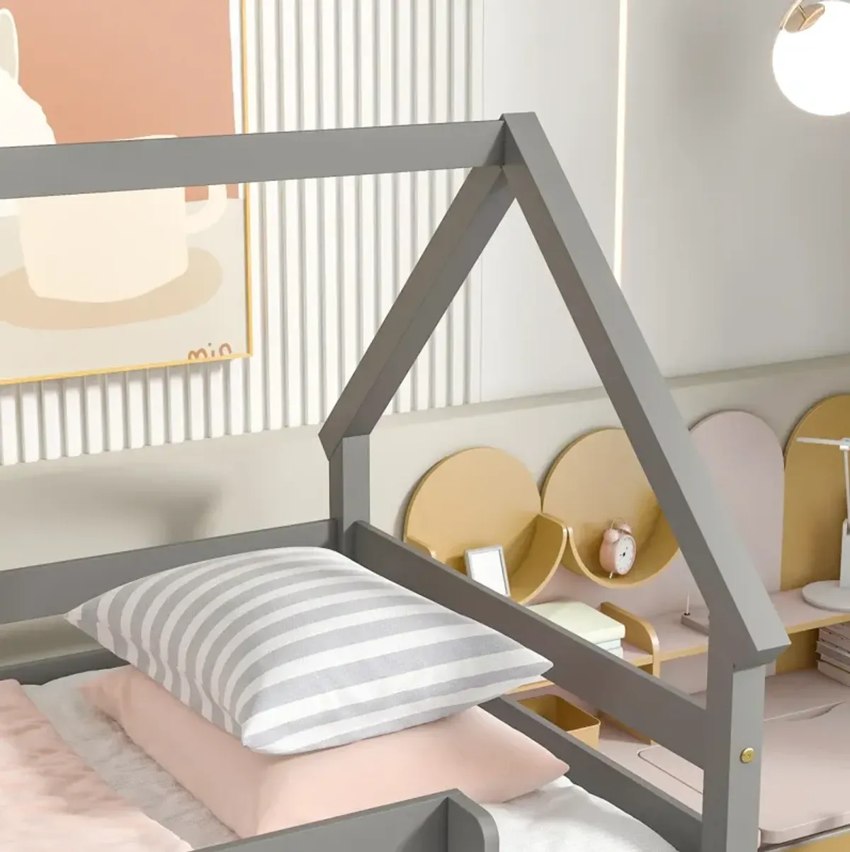 Twin Over Twin Loft Bed With Roof Design, Safety Guardrail, Ladder