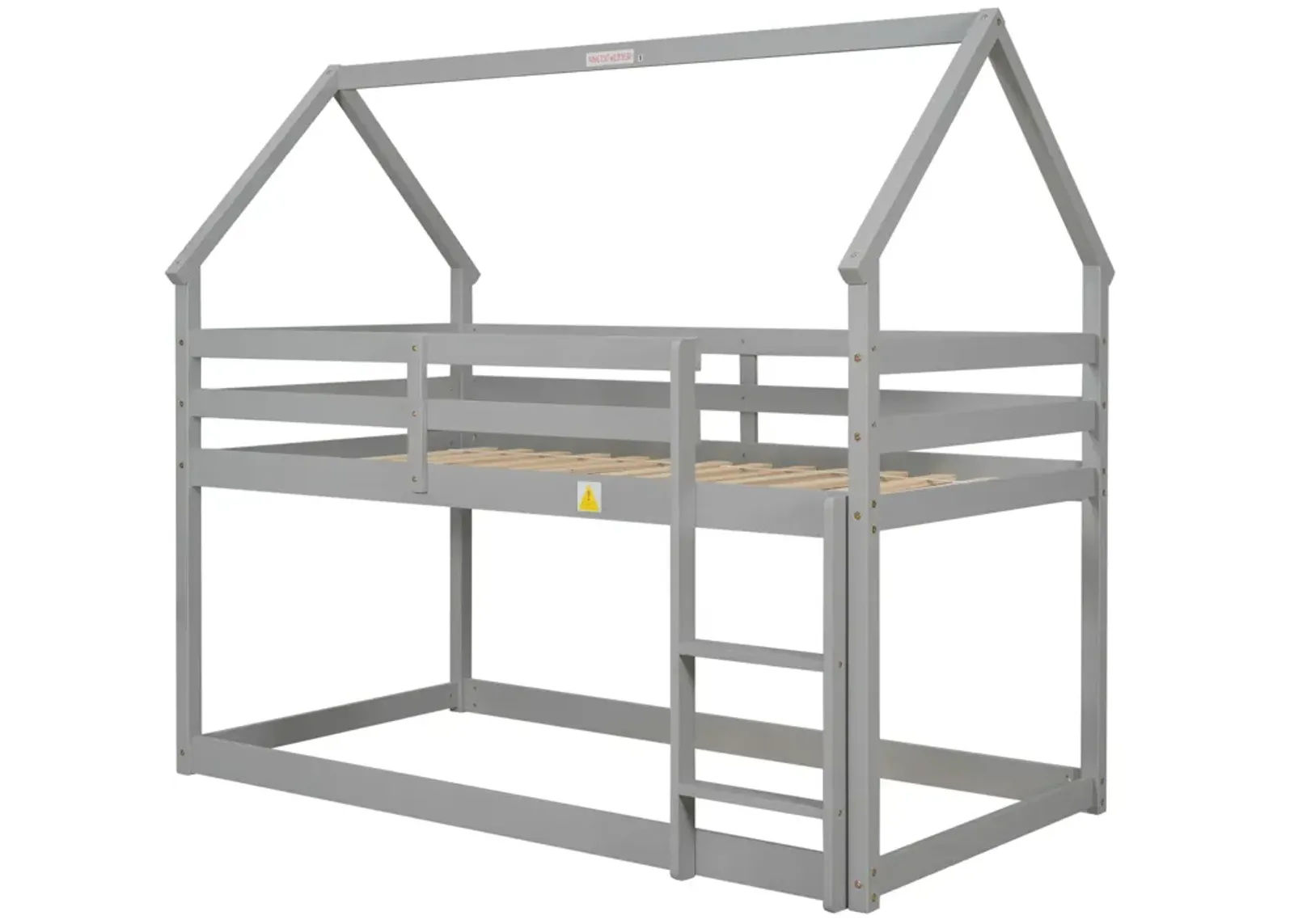 Twin Over Twin Loft Bed With Roof Design, Safety Guardrail, Ladder