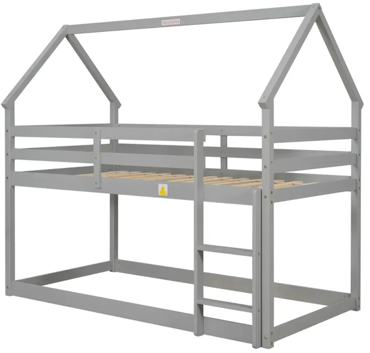 Twin Over Twin Loft Bed With Roof Design, Safety Guardrail, Ladder