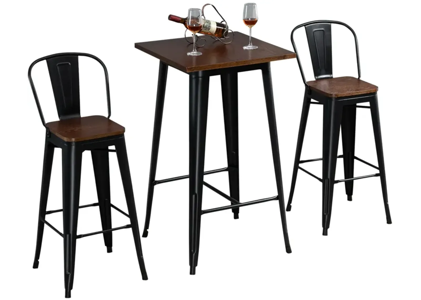 Industrial Pub Set: 3-Piece Black/Brown Counter Height Dining Set