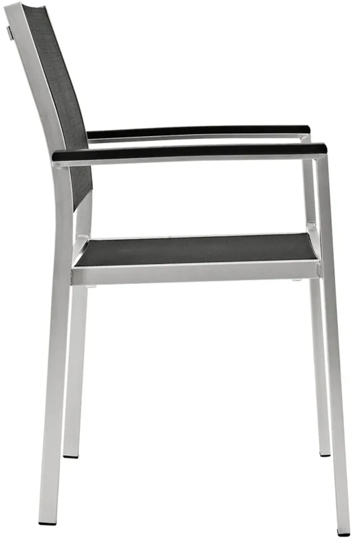 Modway Shore Aluminum Outdoor Patio Dining Arm Chair in Silver Black