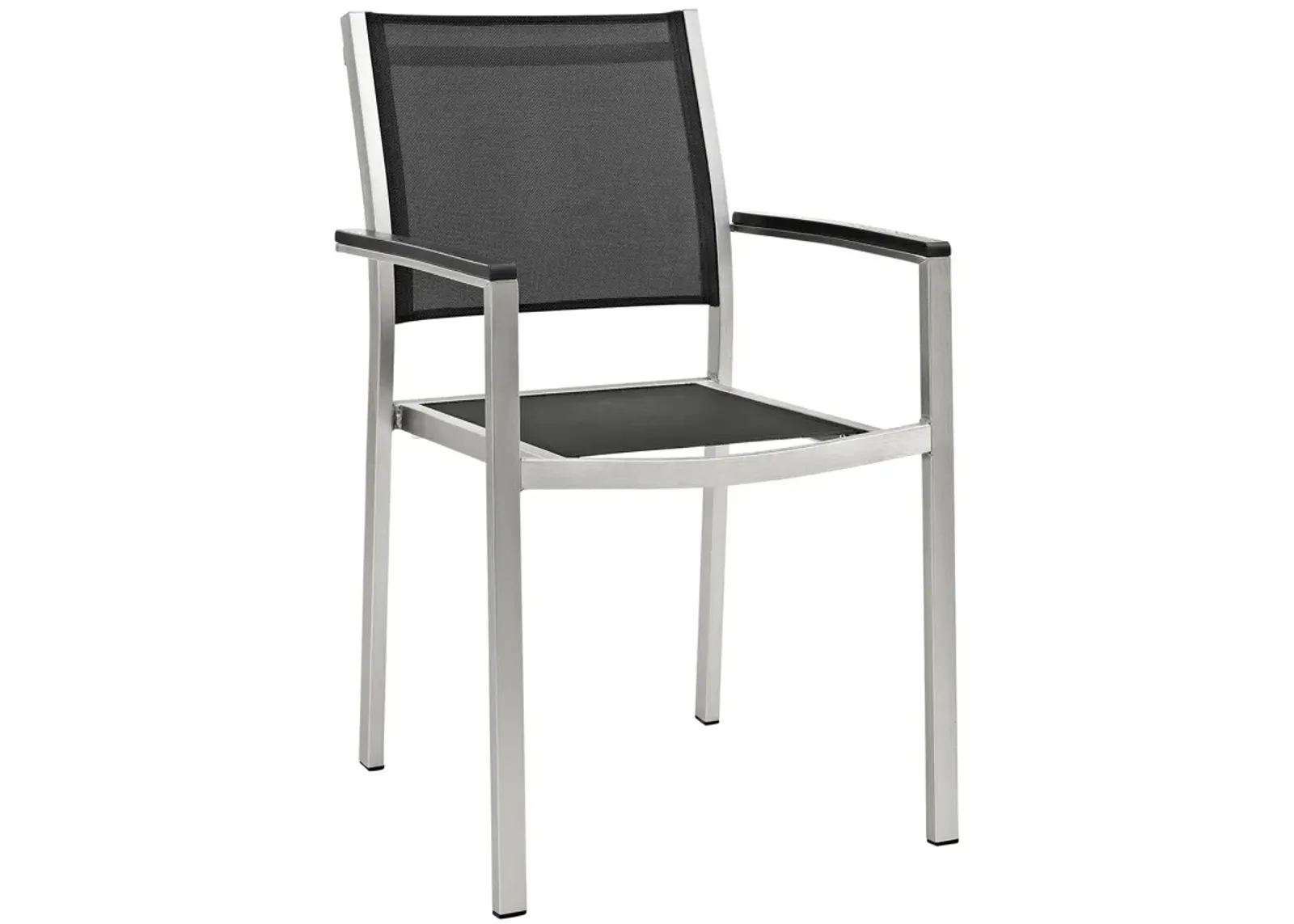 Modway Shore Aluminum Outdoor Patio Dining Arm Chair in Silver Black