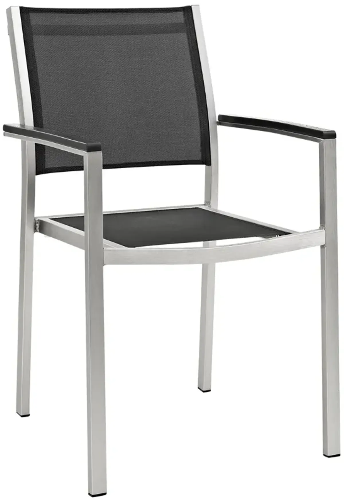 Modway Shore Aluminum Outdoor Patio Dining Arm Chair in Silver Black