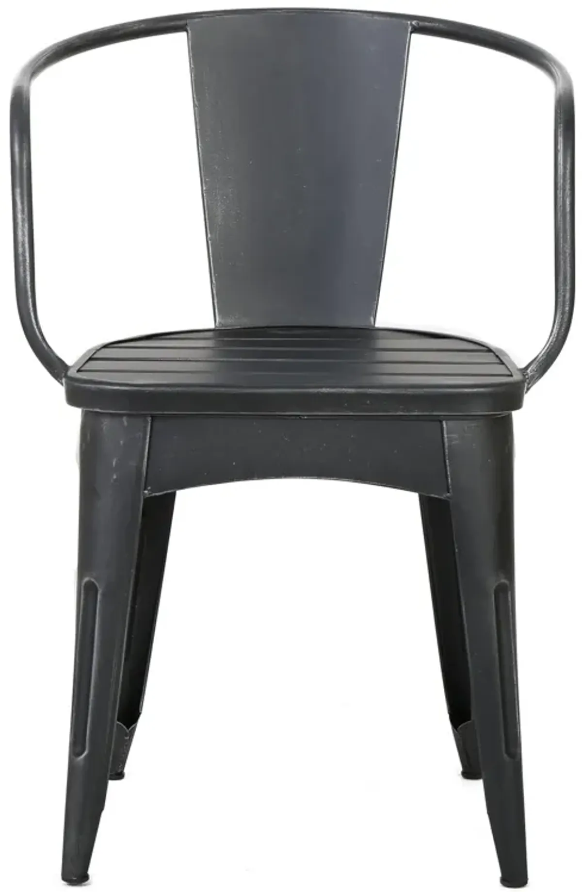 Rune Outdoor Bistro Set, 2 Chairs, Round Slatted Table, Black Iron - Benzara