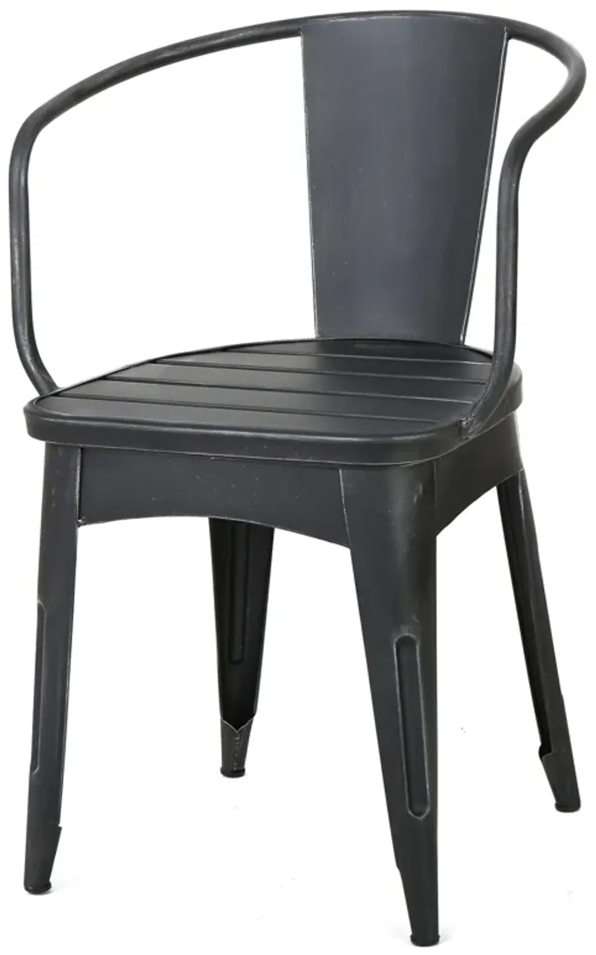 Rune Outdoor Bistro Set, 2 Chairs, Round Slatted Table, Black Iron - Benzara