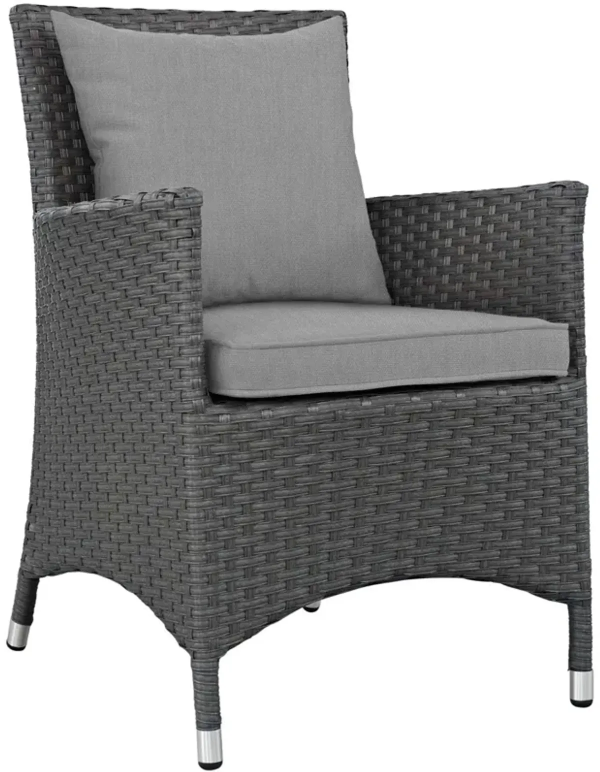 Modway EEI-2243-CHC-GRY-SET Sojourn Wicker Rattan Outdoor Patio Sunbrella Dining Chairs in Canvas Gray, Four Armchairs