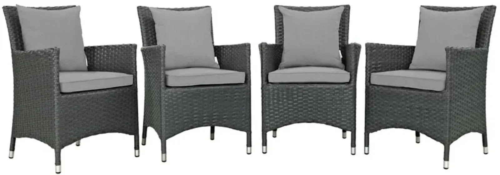 Modway EEI-2243-CHC-GRY-SET Sojourn Wicker Rattan Outdoor Patio Sunbrella Dining Chairs in Canvas Gray, Four Armchairs