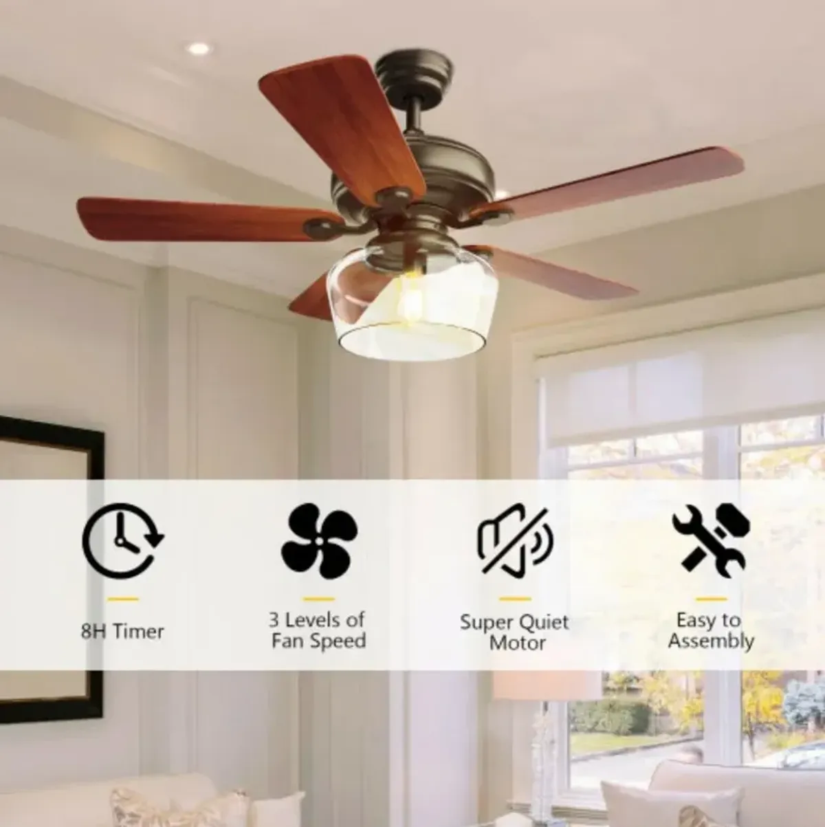 52-Inch Vintage Ceiling Fan with Remote Control and Reversible Blades Stylish Lighting Solution